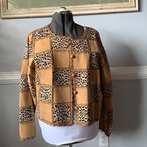 S.M.H tan/black Leopard print suede jacket.